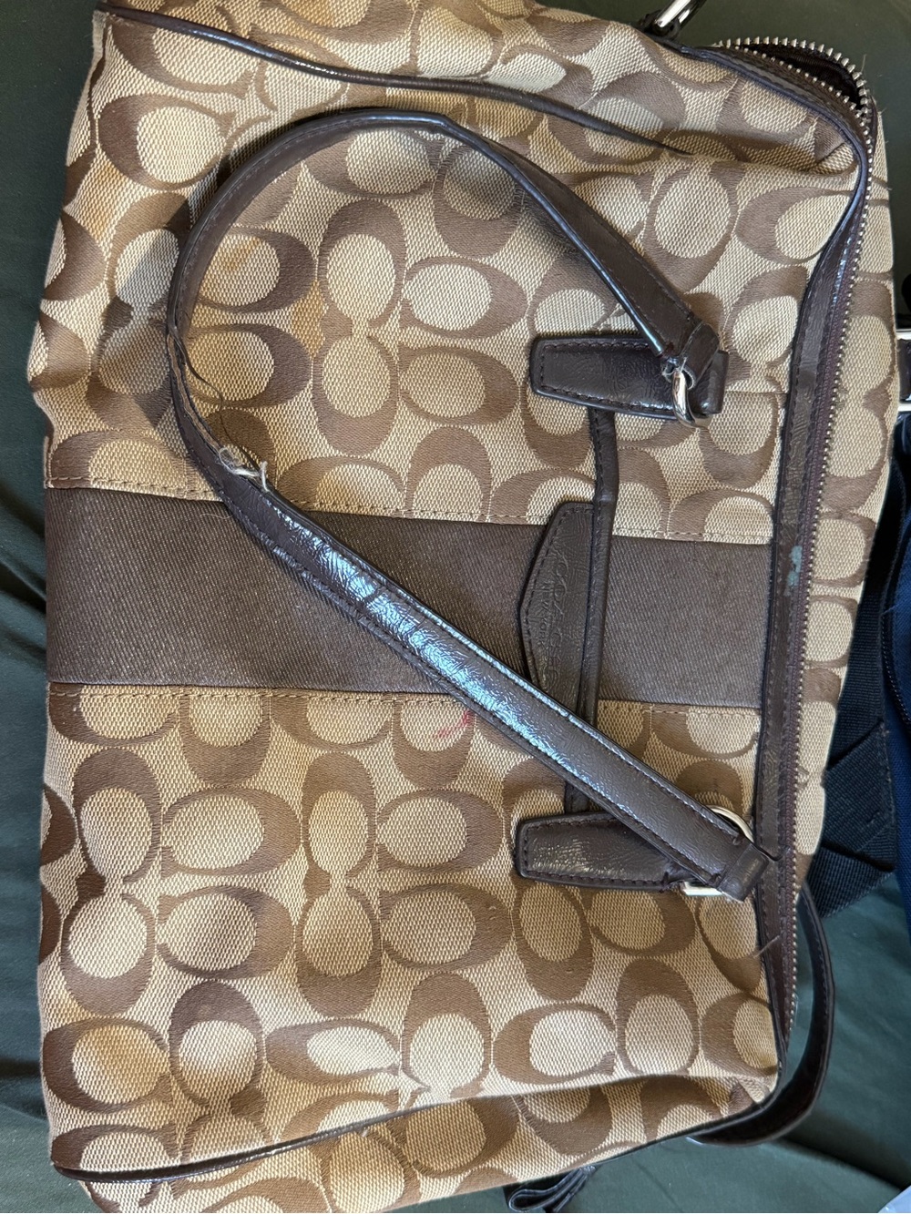 Coach Signature Canvas Brown Crossbody Messenger Bag F28505 Read Description